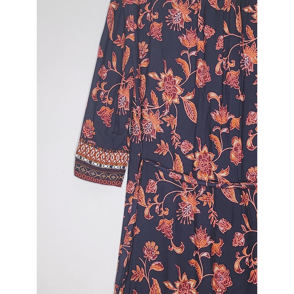 BeachLunchLounge Mini Dress Large‎ Blue Orange Floral Print Size Large Waist Tie - Picture 6 of 9